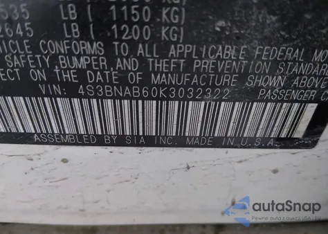 2019 Subaru Legacy 2.5I from USA, damaged, VIN 4S3BNAB60K3032322